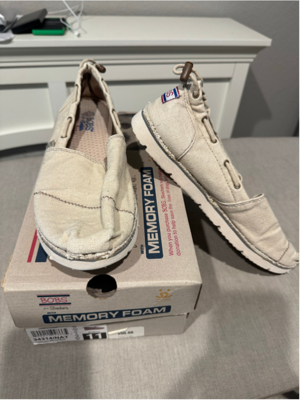 Women's BOBS from Skechers Hot2Trot Chill Flex Beige Memory Foam Flats Size 11